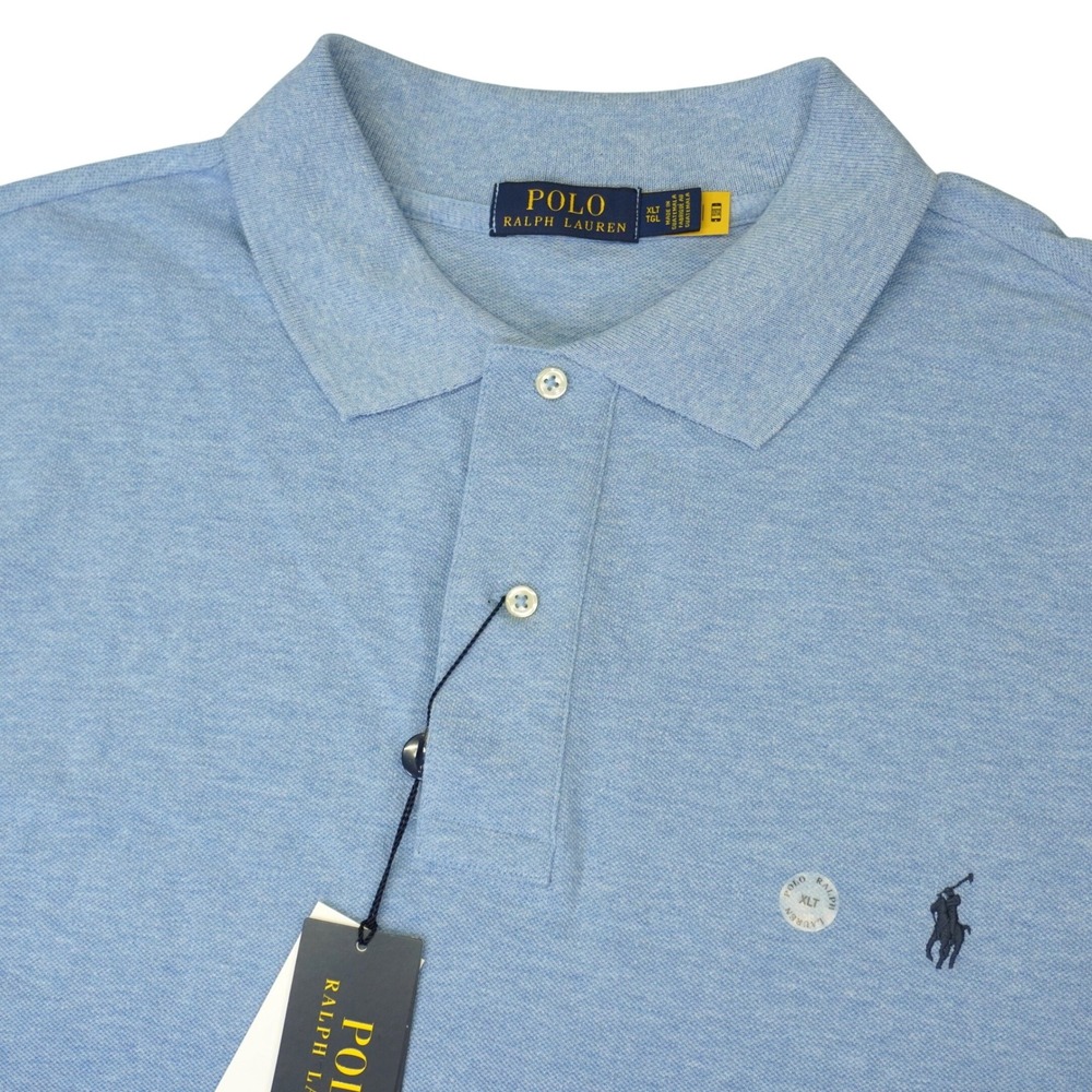 NEW Polo Ralph Lauren Polo Shirt Mens XLT Blue Short Sleeve Heathered Pony Logo